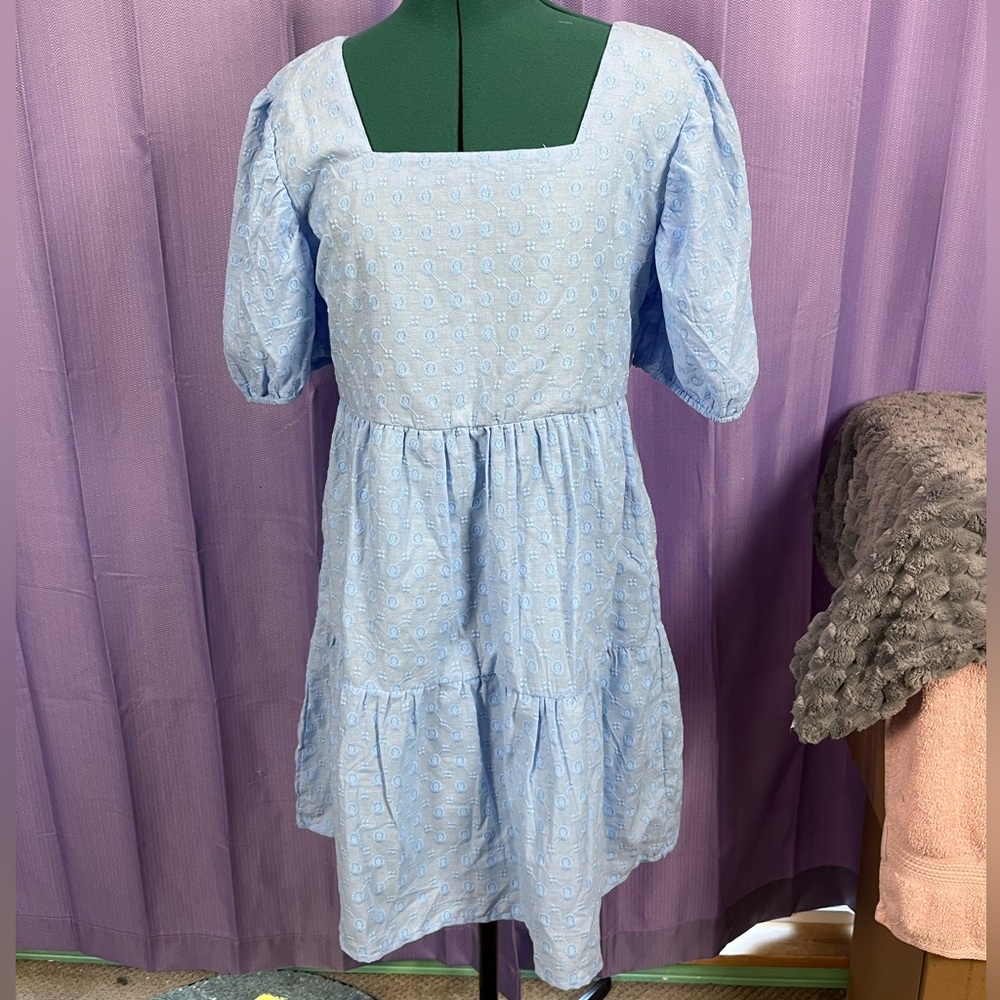 Tokyo Talkies Blue Square Neckline Summer Dress